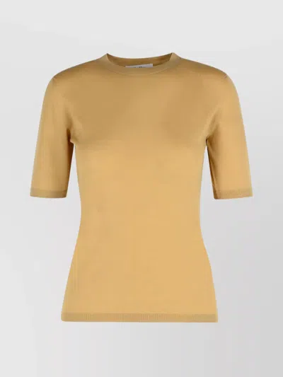 Max Mara Sand Virgin Wool Sweater With Short Sleeves In Yellow