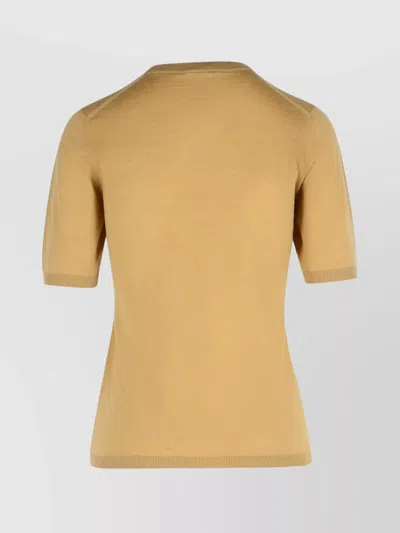 Max Mara Sand Virgin Wool Sweater With Short Sleeves In Yellow