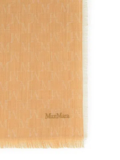Max Mara 'magico' Wool Scarf With Fringed Edges And Monogram Pattern