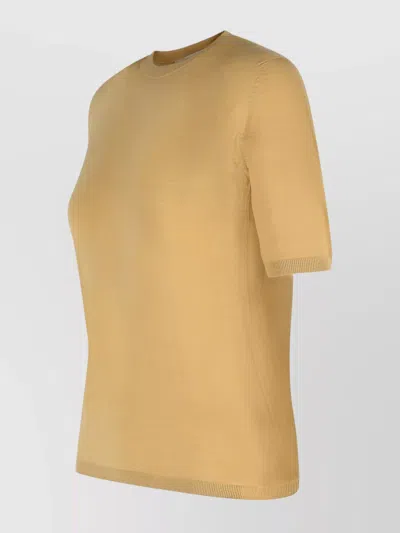 Max Mara Sand Virgin Wool Sweater With Short Sleeves In Yellow