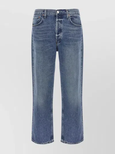 Agolde Relaxed Fit Faded Denim Trousers With Pockets In Blue