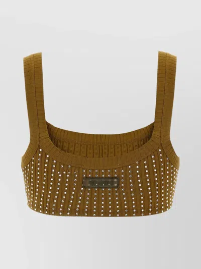 Attico Crystal Square Neckline Sleeveless Cropped Top In Green