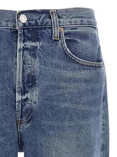 Agolde Relaxed Fit Faded Denim Trousers With Pockets In Blue