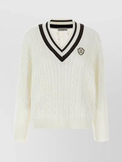 Brunello Cucinelli Braided Cotton Sweater Sweaters And Cardigans White In Neutral