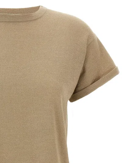 Brunello Cucinelli Crew Neck Lamé Cashmere T-shirt Rolled Sleeves