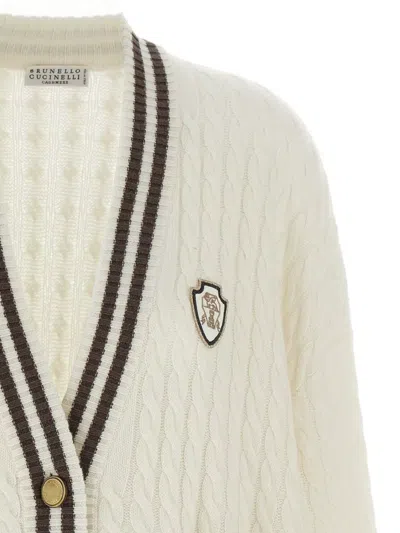 Brunello Cucinelli Braided Cardigan Sweaters And Cardigans White