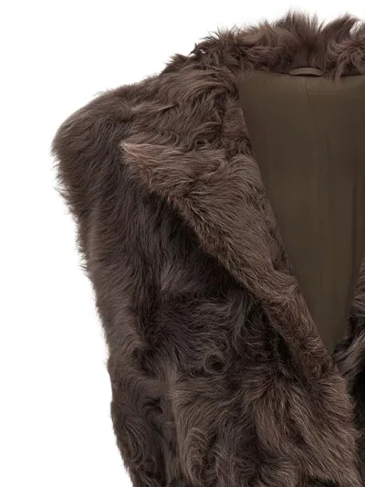 Brunello Cucinelli Belted Faux Fur Vest With Notched Lapel In Brown
