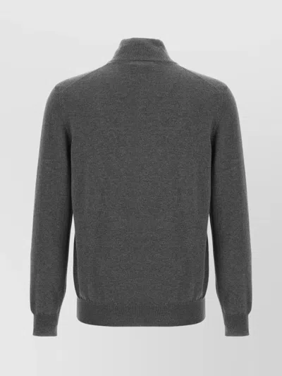 Brunello Cucinelli Half-zip High Collar Ribbed Sweater In Gray