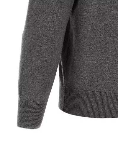 Brunello Cucinelli Half-zip High Collar Ribbed Sweater In Gray