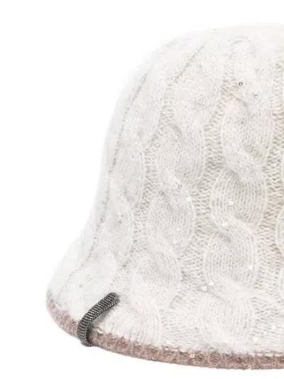 Brunello Cucinelli Cable Knit Wool Cloche Hat With Sequin Embellishments