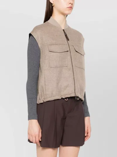 Brunello Cucinelli Wool Vest Zippered Drawstring Hem In Nude
