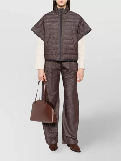 Brunello Cucinelli Short Sleeve Quilted High Neck Jacket In Brown
