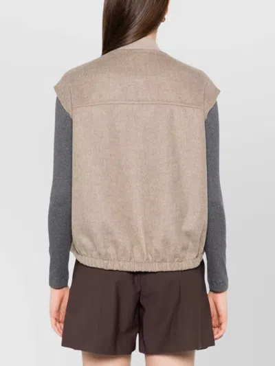 Brunello Cucinelli Wool Vest Zippered Drawstring Hem In Nude