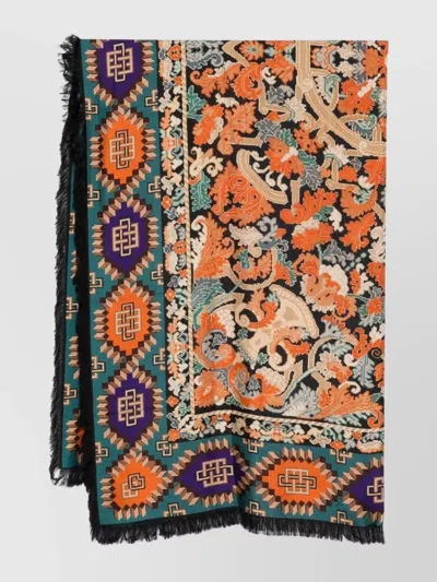 Pierre Louise Mascia Fringed Silk Scarf Graphic Print