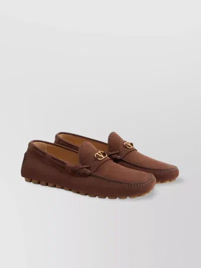 Valentino Loafers With Rubber Sole And Topstitching In Brown