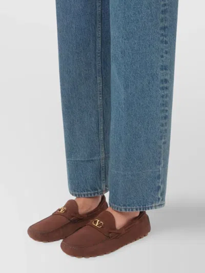 Valentino Loafers With Rubber Sole And Topstitching In Brown