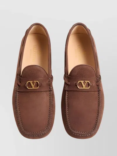 Valentino Loafers With Rubber Sole And Topstitching In Brown