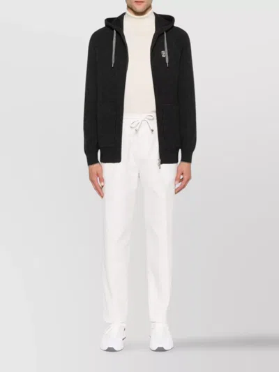 Brunello Cucinelli Cashmere Zip-up Hoodie Featuring Drawstring Hood In Black