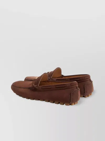 Valentino Loafers With Rubber Sole And Topstitching In Brown