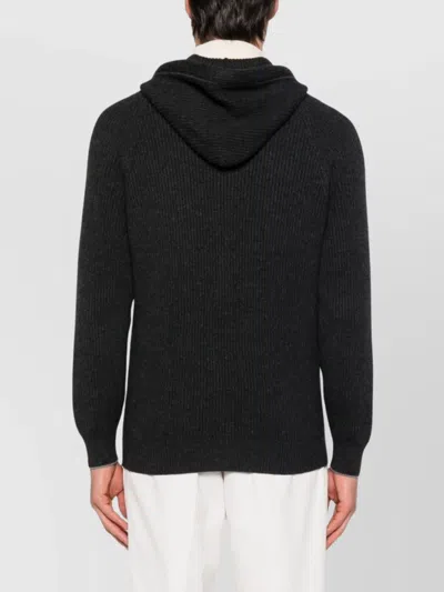 Brunello Cucinelli Cashmere Zip-up Hoodie Featuring Drawstring Hood In Black