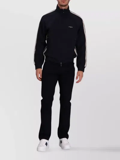 Emporio Armani High Neck Cotton Sweatshirt With Side Stripe In Black