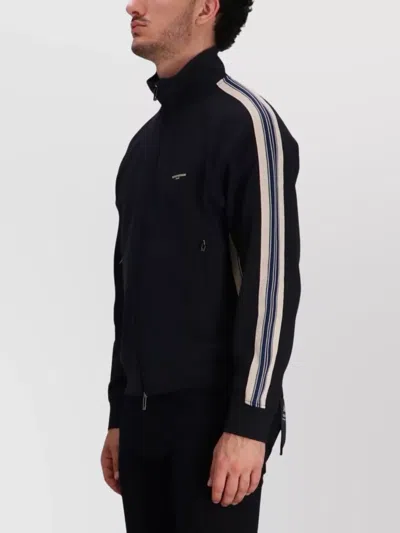 Emporio Armani High Neck Cotton Sweatshirt With Side Stripe In Black