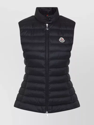 Moncler Quilted Black Vest With High Collar And Fitted Silhouette In Black