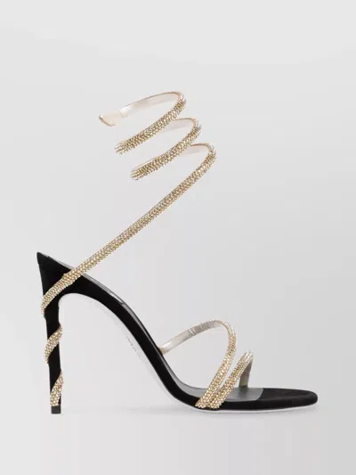 René Caovilla Crystal Embellished Spiral Strap High Heel Sandals