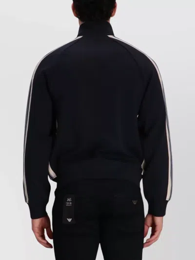 Emporio Armani High Neck Cotton Sweatshirt With Side Stripe In Black