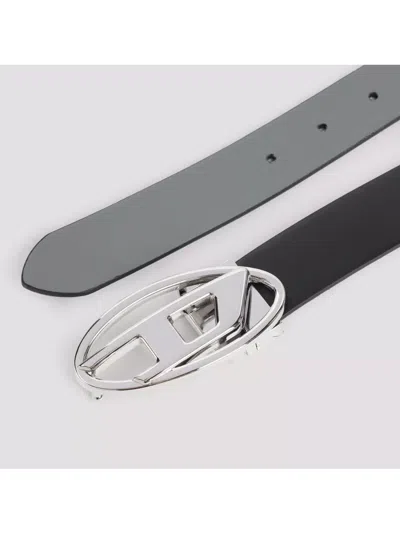 Diesel Reversible Logo Belt Adjustable Fit Metal Buckle In Black