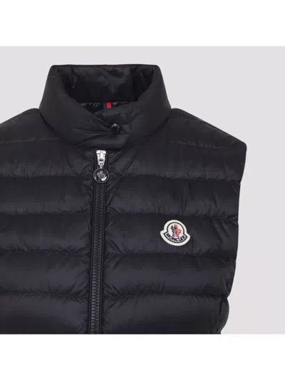 Moncler Quilted Black Vest With High Collar And Fitted Silhouette In Black
