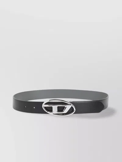 Diesel Reversible Logo Belt Adjustable Fit Metal Buckle In Black