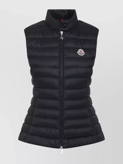 Moncler Quilted Black Vest With High Collar And Fitted Silhouette In Black