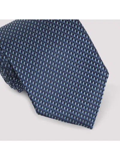 Tom Ford Silk Tie With Textured Pattern In Blue