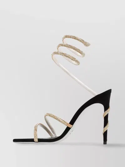 René Caovilla Crystal Embellished Spiral Strap High Heel Sandals