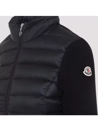 Moncler Padded Jacket With Knitted Sleeves In Black