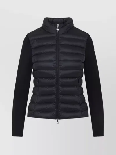 Moncler Padded Jacket With Knitted Sleeves In Black