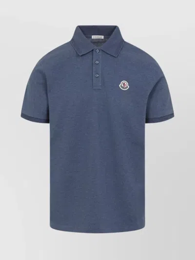 Moncler Blue Tricol-trimmed Pique Polo Shirt