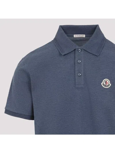 Moncler Blue Tricol-trimmed Pique Polo Shirt