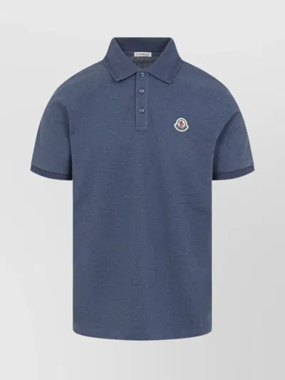 Moncler Blue Tricol-trimmed Pique Polo Shirt