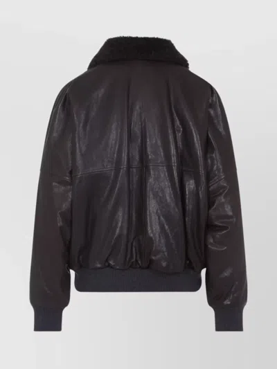 Brunello Cucinelli Shearling Collar Leather Jacket