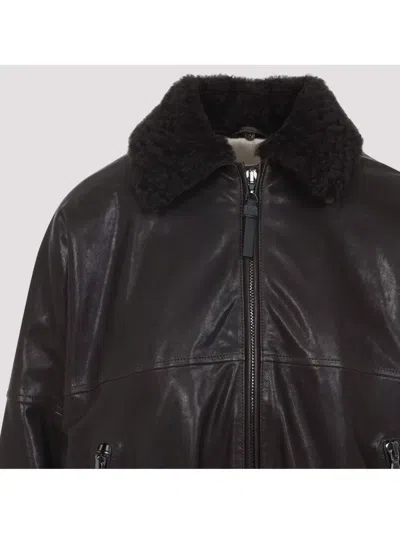 Brunello Cucinelli Shearling Collar Leather Jacket