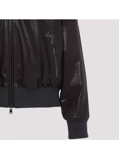 Brunello Cucinelli Shearling Collar Leather Jacket