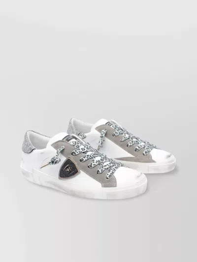 Philippe Model Low Top Leather Sneakers With Glitter Detail