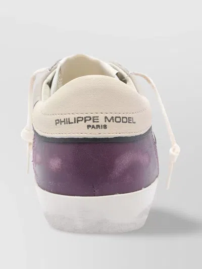 Philippe Model Low Top Leather Sneakers With Contrast Panels In White