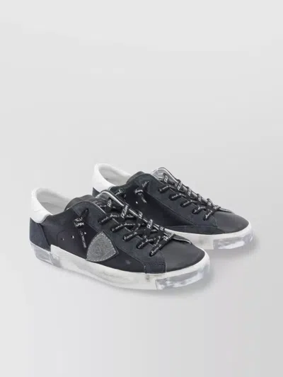 Philippe Model Round Toe Leather Low Top Sneakers