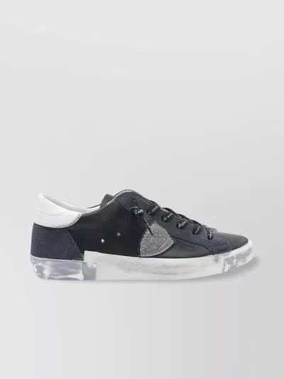 Philippe Model Round Toe Leather Low Top Sneakers