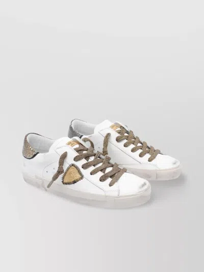 Philippe Model Low Top Leather Sneakers With Metallic Heel In White