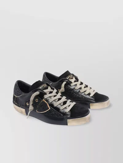 Philippe Model Shiny Leather Low Top Sneakers In Black
