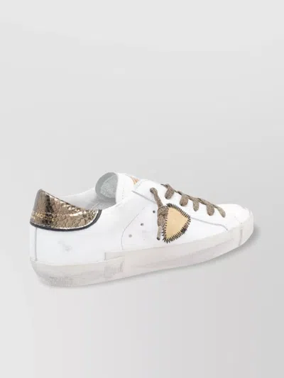 Philippe Model Low Top Leather Sneakers With Metallic Heel In White